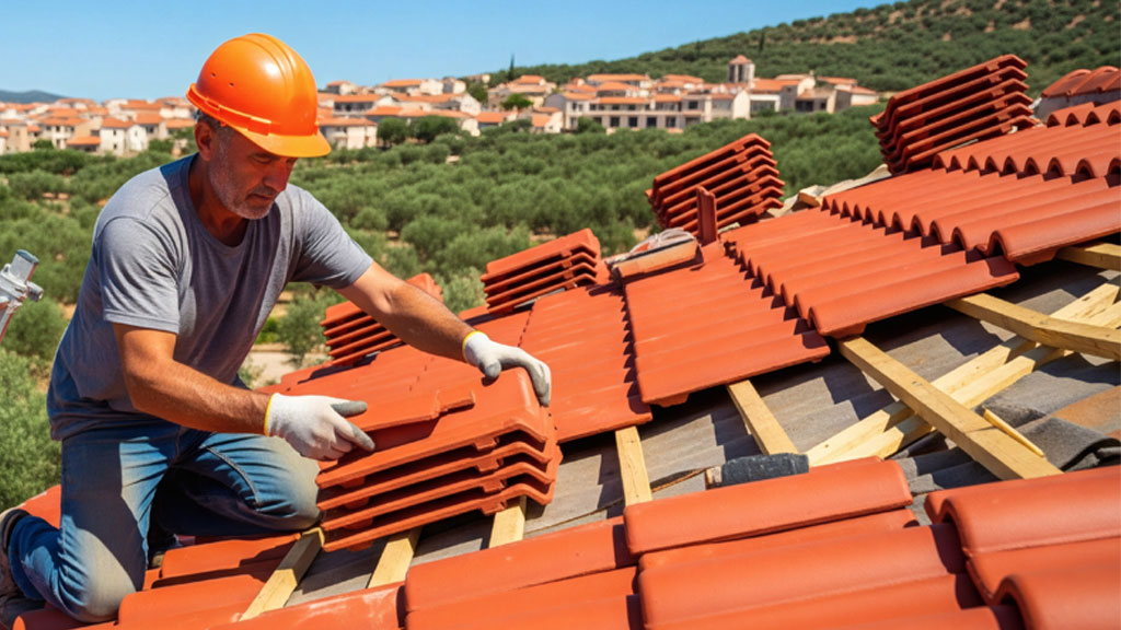 Maison avec échafaudage rénovation toiture secteur Blagnac